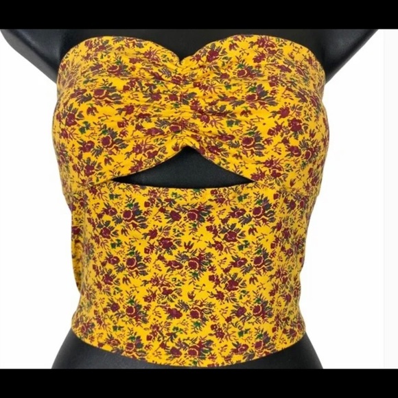 SILENCE + NOISE Y2K Yellow Floral Bandeau Top Strapless - Picture 4 of 5